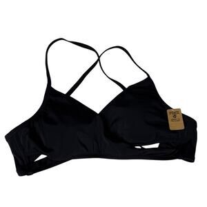 Victoria’s Secret PINK Black Bikini Top L Crossback Adjustable Eco Swim NEW